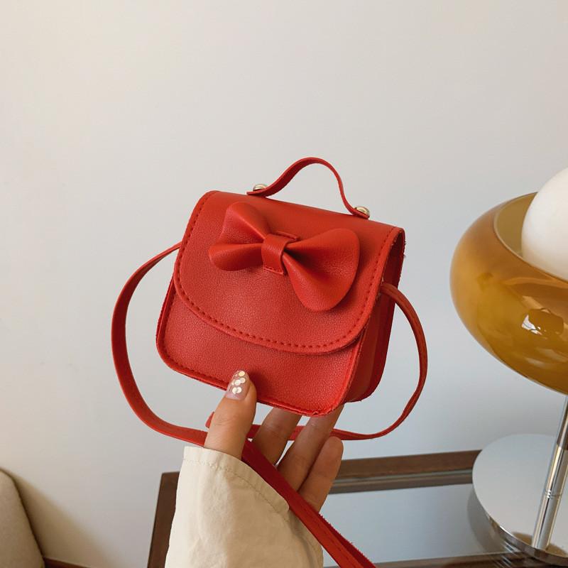 Cute Cartoon Mini Baby Girls Shoulder Crossbody Coin Purse With Bowknot 2024 Red