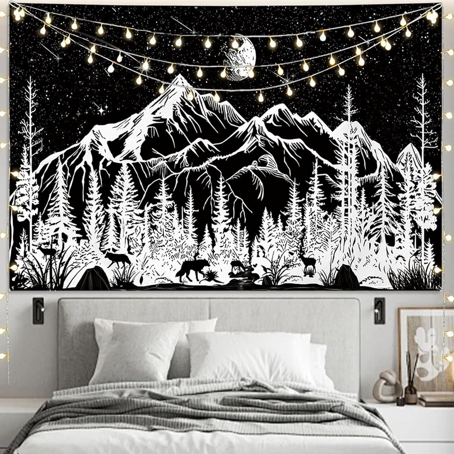 Psychedelic black and white wall tapestry 75x100