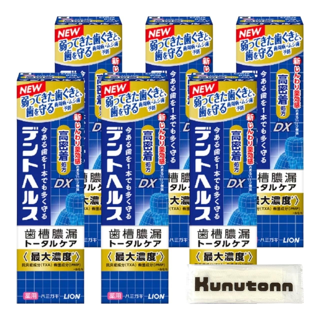 

Lion Toothpaste Dent Health Medicated Toothpaste DX Quasi-drug Toothpaste 85g Set of 6 + Kunutonn Original Logo H Towel Included