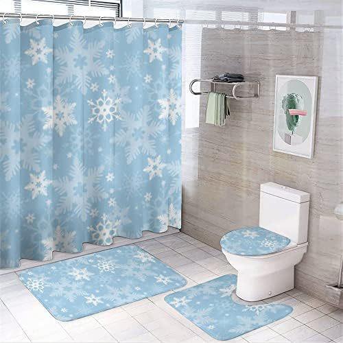 Flower Watercolor Field Flower Shower Curtain With 4 Pieces Absorbent Bathroom Mat Bathroom Curtain With Soft Bath Wheel U-Shaped Mat