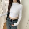 Slim Slim Long-sleeved T-shirt for Women Early Autumn New Solid Color Navel-baring Inner Layered Shirt Round Neck Short Top