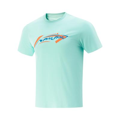 Li Ning Table Tennis Series Casual Comfortable Letter Print Sports Short Sleeve T-Shirt Unisex Tops Island-Blue AHSV611-2