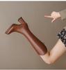 Women's Knee-high Boots Luxury Pointe Toe Leather Boots Fashion Thick Heel High Heel Boot Knight Booties Women Winter Long Boots