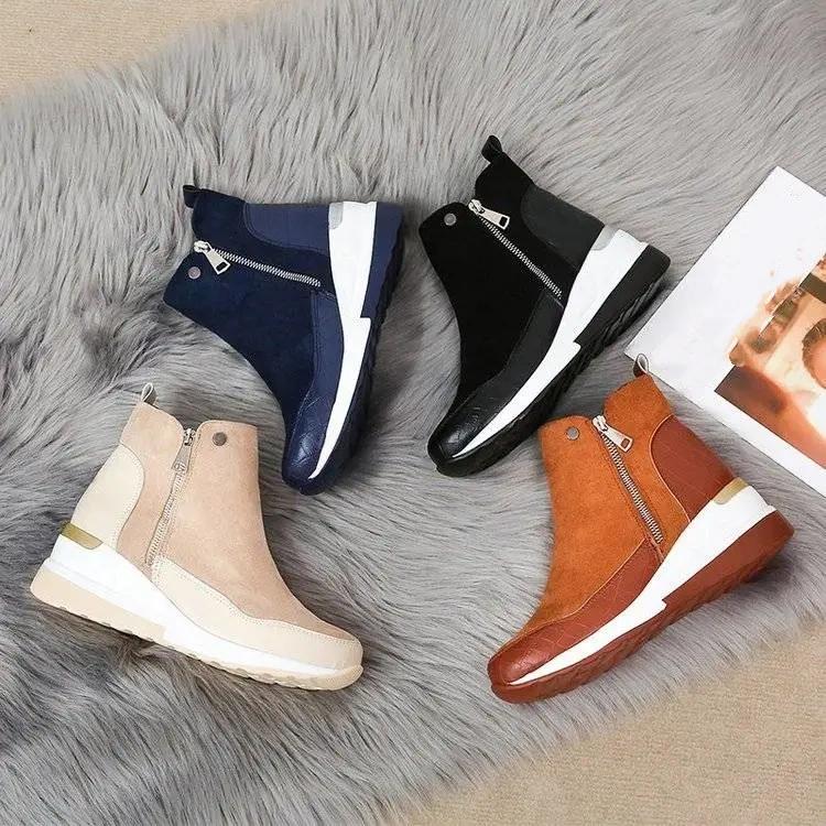 Molett Méretű Csizmák Női Téli Lejtős Sarkú Hócsizmák Cipők Magasszárú Egyszerű Cipők