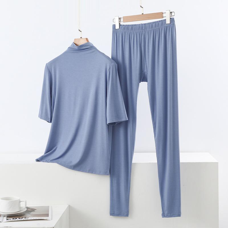 Spring/Summer Women's Half-High Neck 3/4 Sleeve Modal Lounge Set - Lightweight, Loose, Plus Size Casual Wear