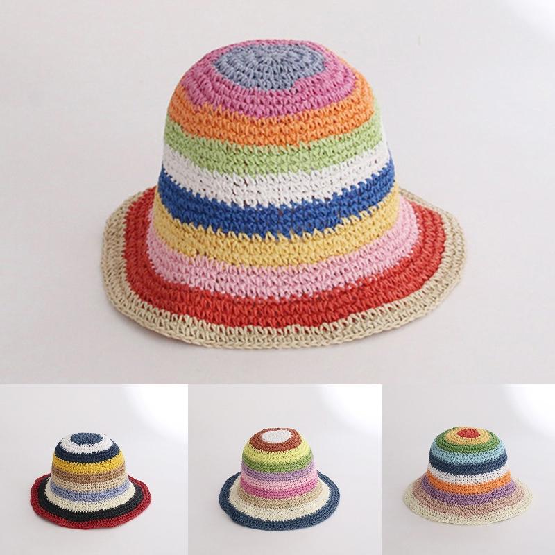 Vintage Rainbow Striped Summer Fisherman Hat Sunshade Bucket Hat for Anniversary