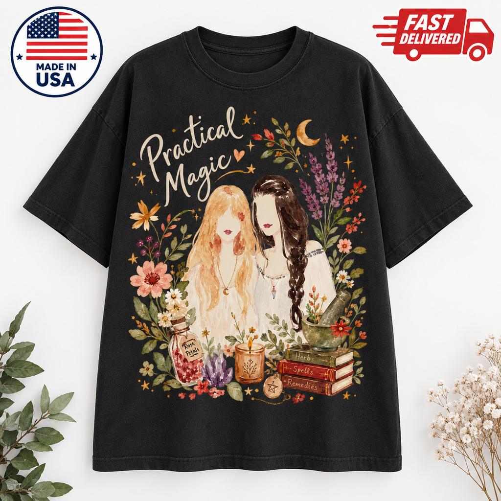 Watercolor Witch Sisters Halloween Shirt Gothic Magic Fall Graphic Tee