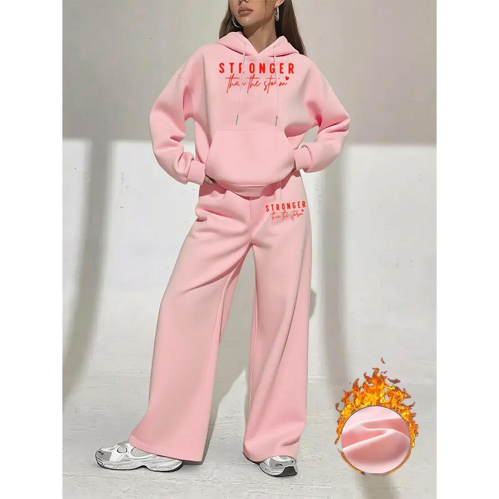 Women'S Stylish Hoodie And Long Pants Set, Featuring a Printed Design, Perfect for Autumn And Winter with a Cozy Hoodie And Wide Leg Pants