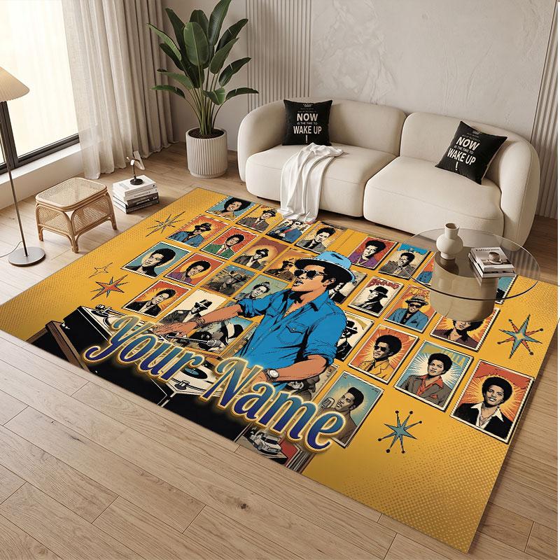 Custom Name Crystal Velvet Rug,Bruno Mars Comfortable Anti Slip Floor Mat For Room Decoration