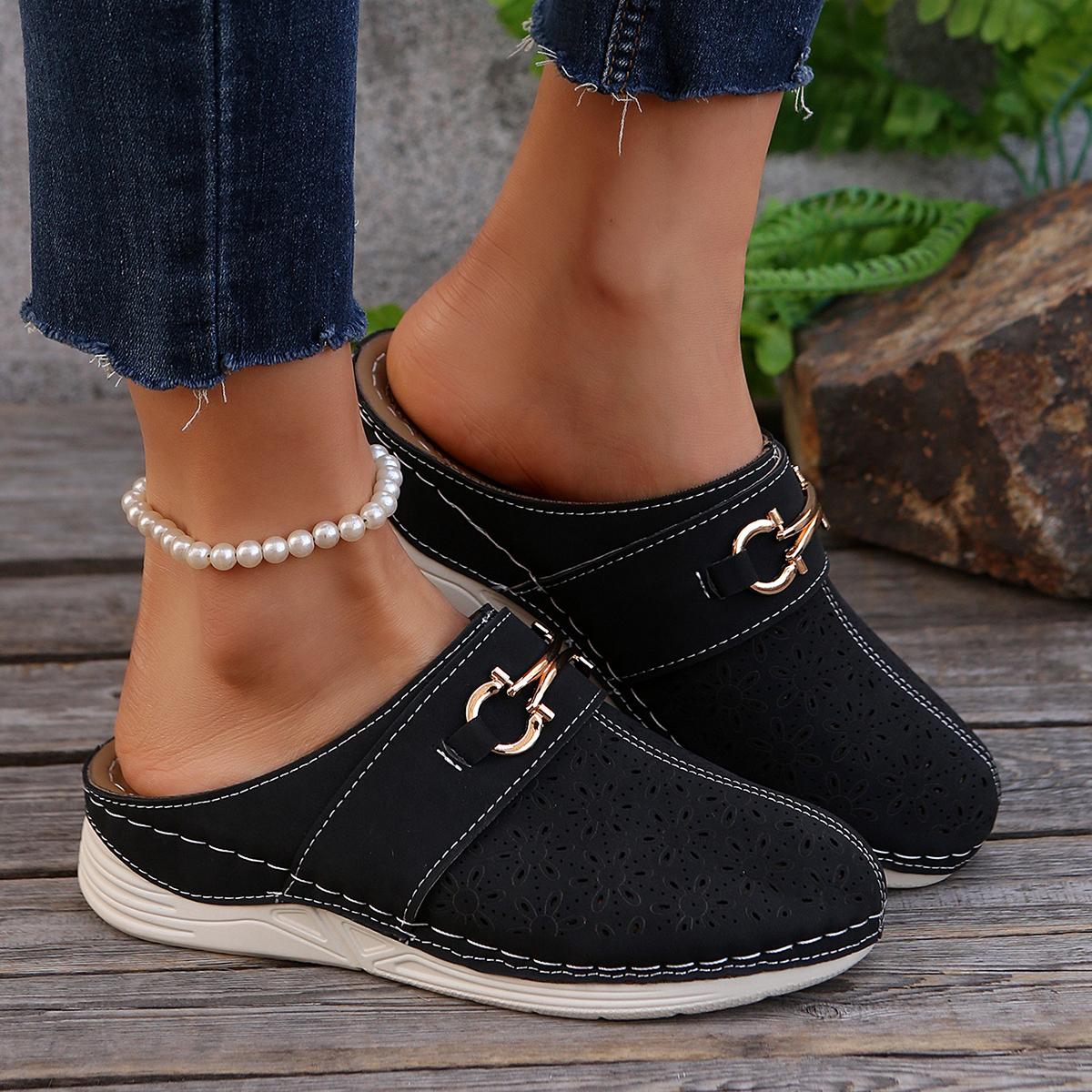 

Модный дизайн Шикарные женские сандалии на танкетке Легкие слипоны Обувь на платформе с комфортной амортизацией для повседневного стиля Мюли Шлепанцы 42 чёрный