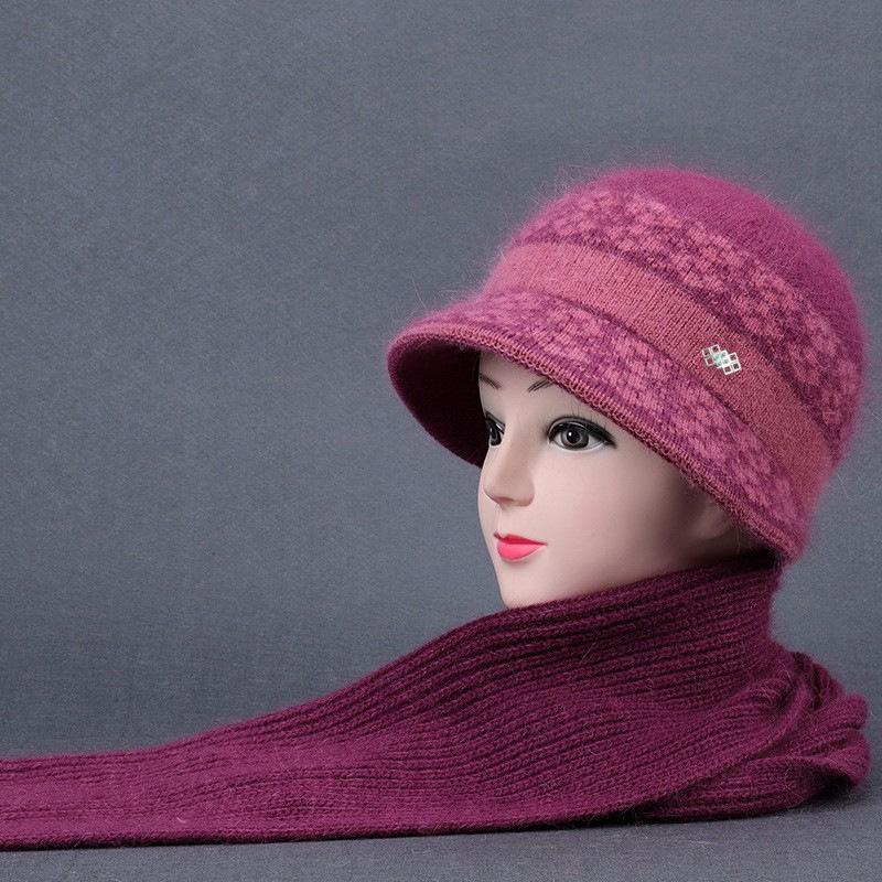 Autumn and winter middle-aged big eaves mother fisherman hat scarf piled thickened warm fashion wool knitted hat women