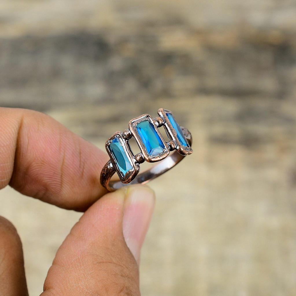 Swiss Blue Topaz Ring Electroformed Copper Ring Handmade Ring Copper Jewelry Real Gemstone Ring Electroformed Jewelry Available In Ring Size