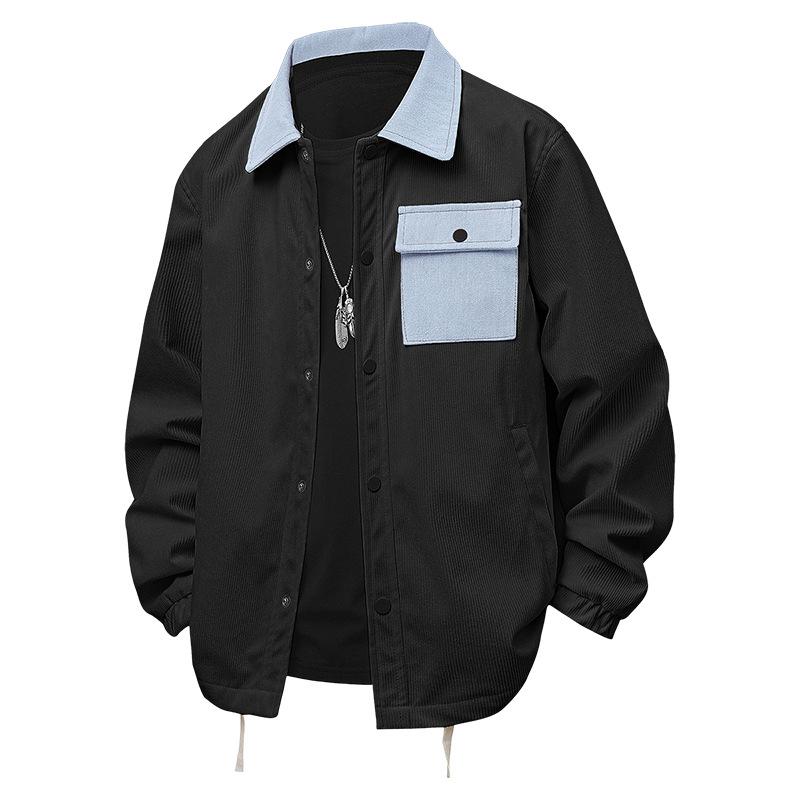 

Весенне-осенняя вельветовая куртка мужская в стиле кэжуал, спортивная, с джинсовым воротником в тон 2XL чёрный