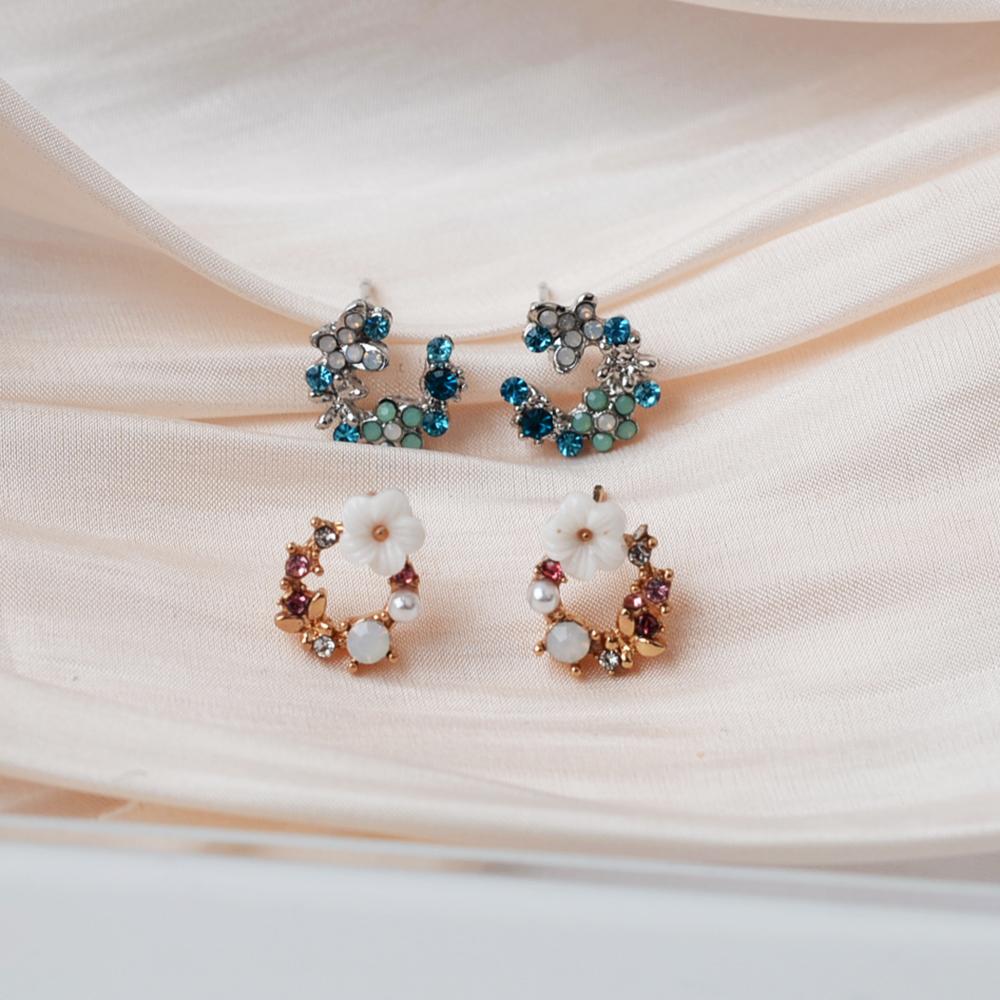Korejská móda Jednoduché barevné náušnice s květinami Čiré Temperament Křišťálové kamínky Náušnice s okvětními lístky Populární doplňky Velkoobchod