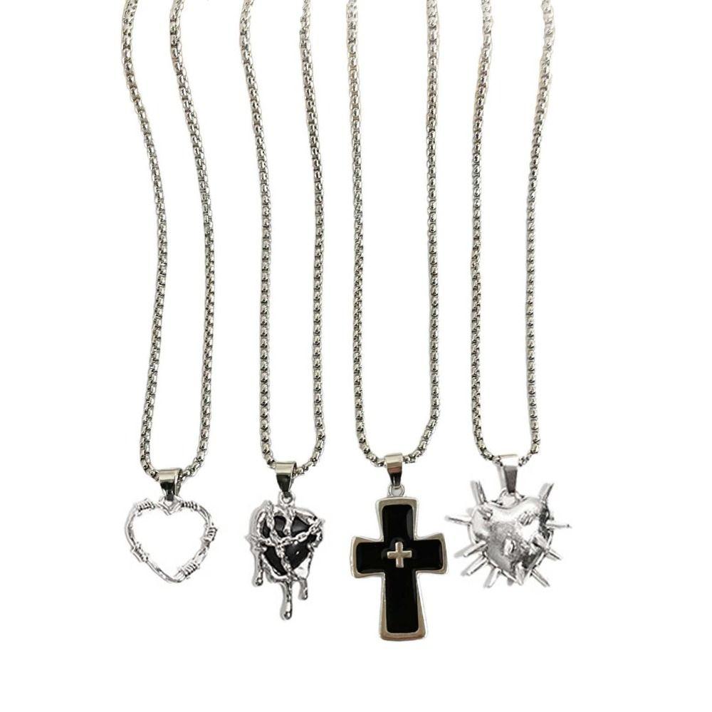 4PCS Personality Cross Necklace Set Prayer Crucifix Pendant Chain Thorn Love Necklace Set  Church