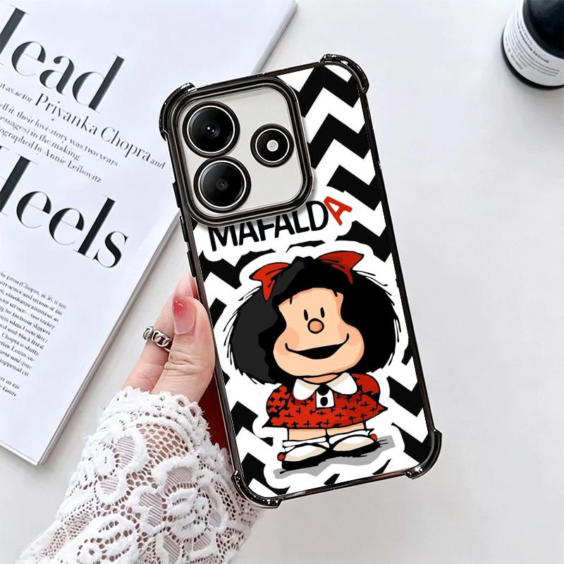 Mafalda Cartoon Cute Plating Phone Case For Xiaomi Redmi Note 14 15 Pro Plus 13 12 11 11S 11T 10 9S 9 5G Anti-Fall Airabag Cover