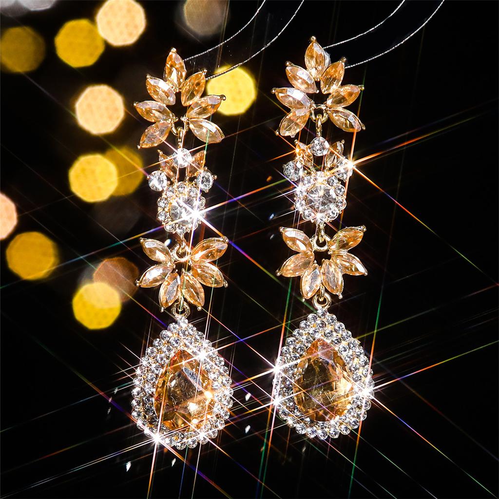 Fashion, original personality exaggerated colored glass rhinestone long earrings women, fashionable water drop stud earrings earrings