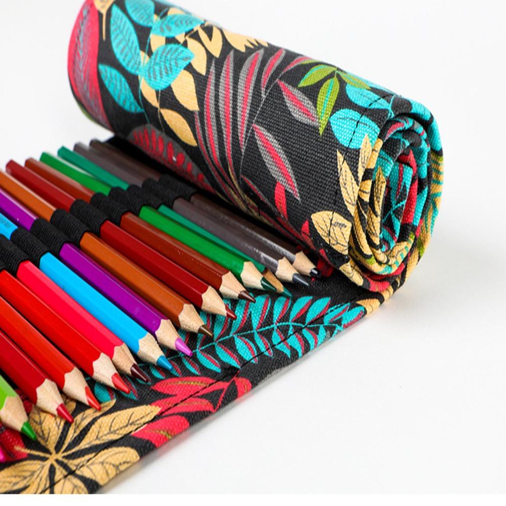 12/24/36/48/72 Hole Roll Up Pen Curtain Colorful Cloth Makeup Wrap Holder  Student School Supplies