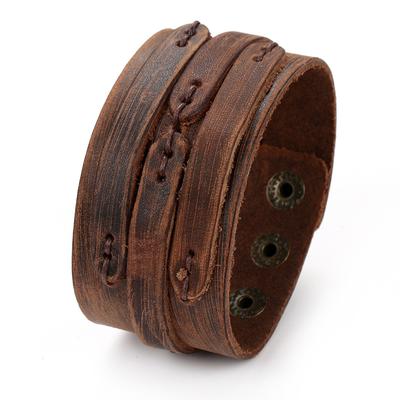 Breites Manschettenarmband aus Leder für Herren, Retro-Legierung, Druckknopf-Damenarmband
