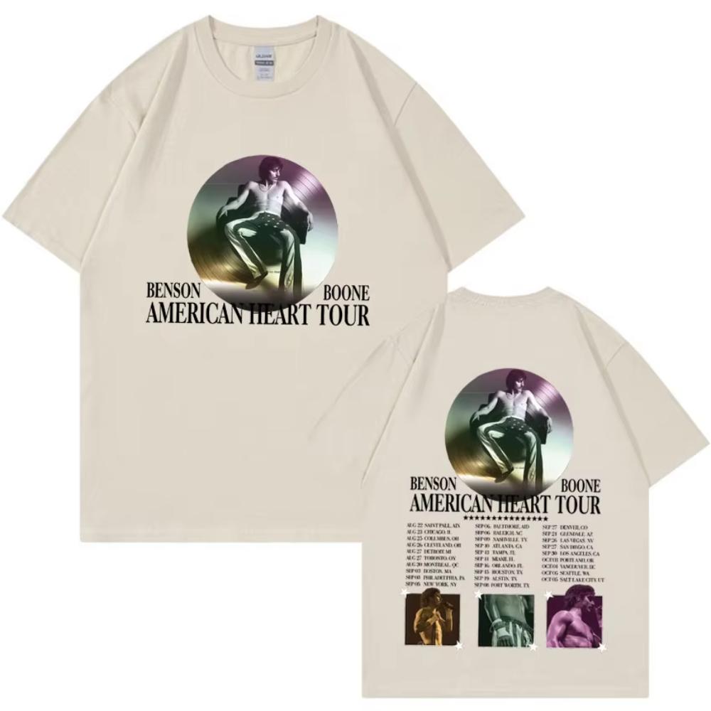 Streetwear Tide Tops Casual Benson Boone America Heart Tour Hip Hop Album 2025 T-shirt Men Women Short-sleeved Oversized T Shirt