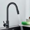 Modern Kitchen Faucet, 360° Rotating + Dual Spray Modes, 304 Stainless Steel, Brushed Finish, Black/silver Accessories.