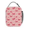 Pink Bow Pattern Insulated Lunch Bag for Women Kids Portable Food Boxes Thermal Lunch Box Tote