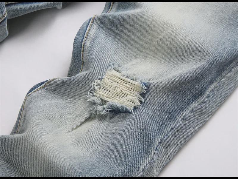 Washed Blue Embroidered Skinny Fit Men's Jeans