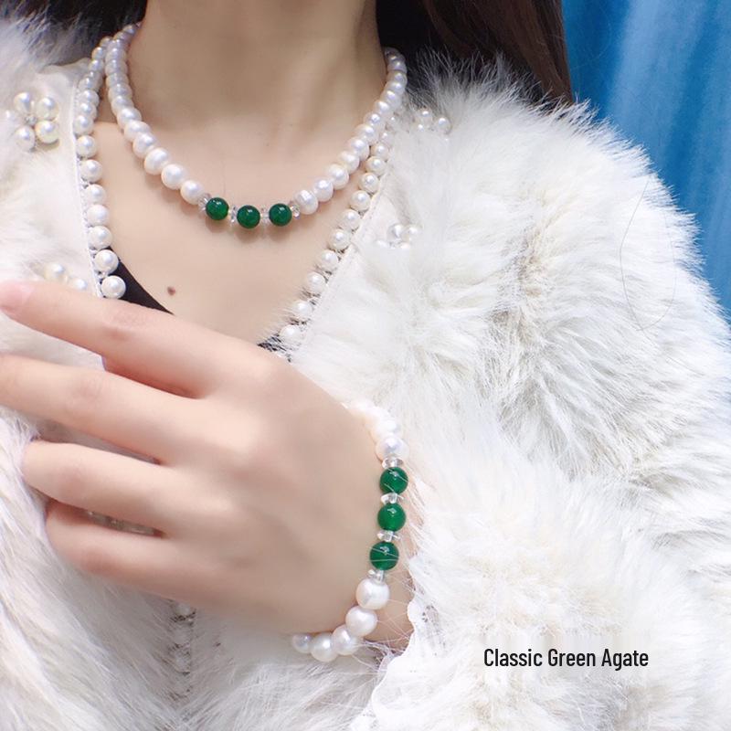 Versatile Women s Freshwater Pearl Necklace Bracelet Set 8-9mm