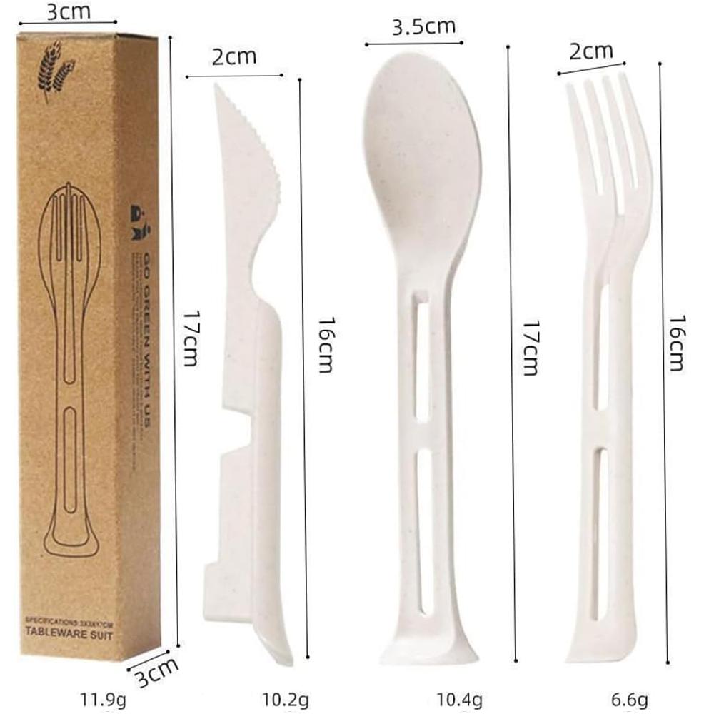 3-piece portable tableware set, made of wheat straw, detachable knives and forks, travel tableware, picnic tableware set, campin