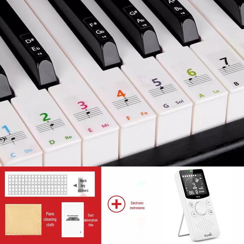 Colorful Piano Keyboard Stickers for 88, 61, and 54 Keys - Note Stickers with Numbers and Staff for Electronic Keyboards