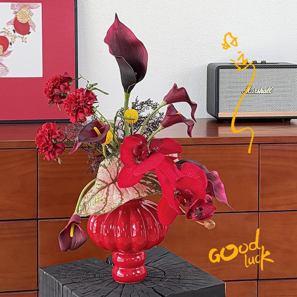 Spring Festival Red Fruit Faux Flower Arrangement for New Year, Wedding, Living Room, or Dining Table Décor