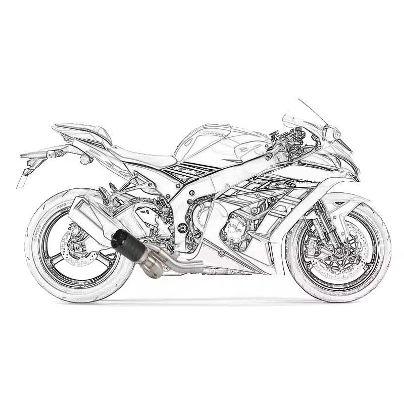 For Kawasaki Ninja ZX6R ZX-6R 636 2009-2024 Escape Motorcycle Exhaust Middie Link Pipe 51MM Slip-On With Carbon Muffler Tips