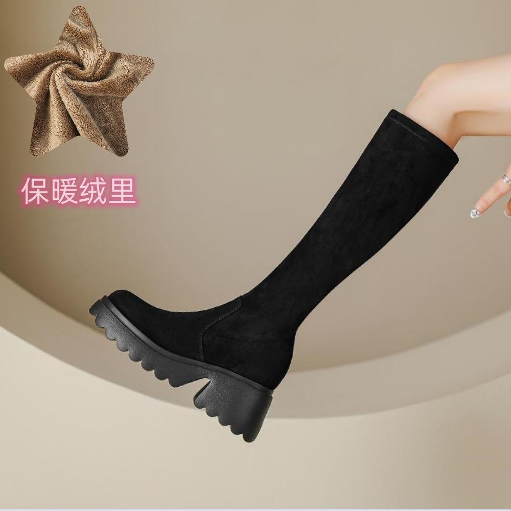 Thick-soled Boots for Women In Autumn and Winter High Boots 7cm High Heel Waterproof Platform To Increase Elasticity Knee-length Sponge