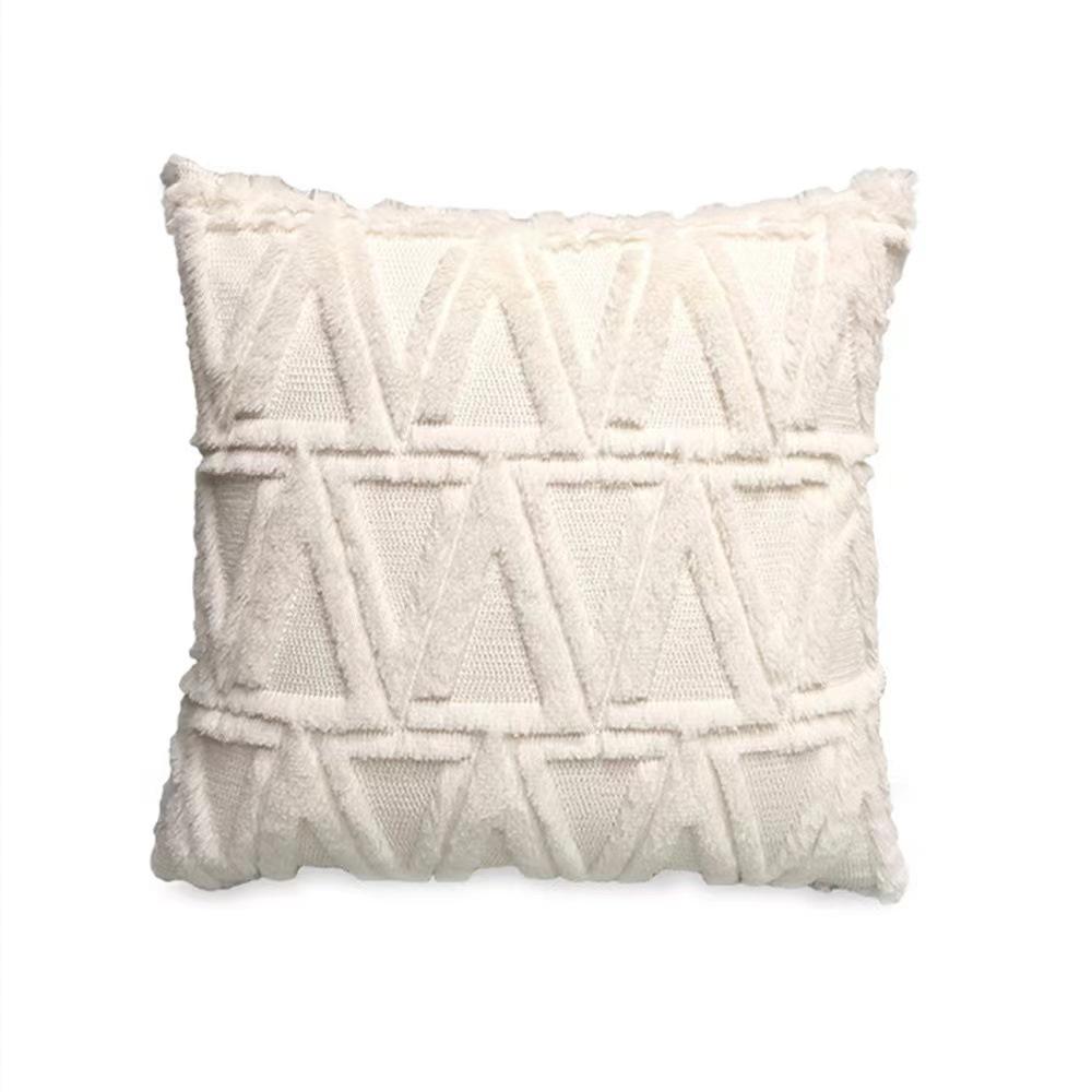 Solid Color Geometric Embroidered Plush Sofa Pillowcase