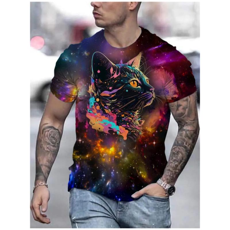 

Летние топы с короткими рукавами, модная футболка с 3D принтом кота для мужчин, футболки большого размера с круглым вырезом для отдыха, трендовая одежда в стиле хип-хоп с животными M