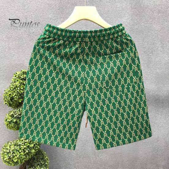 Men Summer Shorts Elastic Waist Adjustable Drawstrings Casual Shorts with Pockets Printing Wide Leg Beach Shorts Streetwear