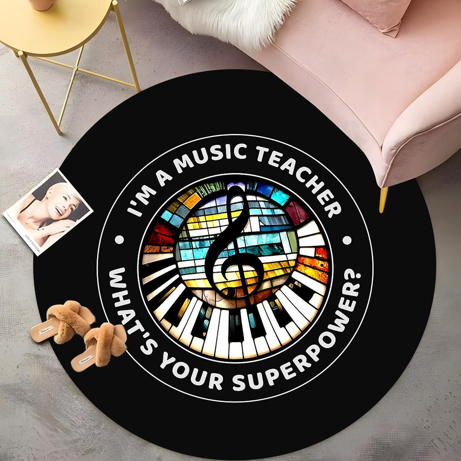 

Music Teacher Superpower Round Rug - Colorful Treble Clef & Notes Design, Inspirational Classroom Carpet, Educational Floor Mat 60cm