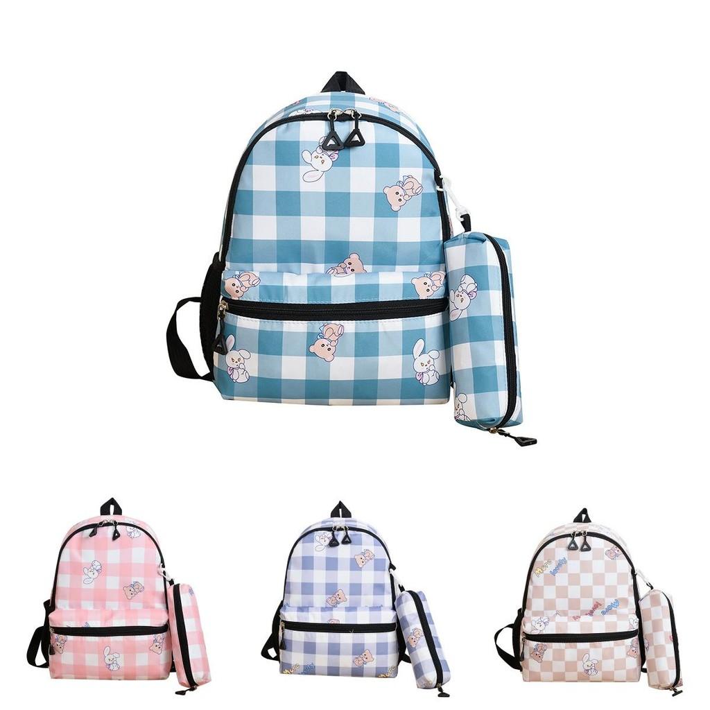 Kids Backpack For School And Outings With Cute Print And Grid Pattern In Durable Polyester Fabric