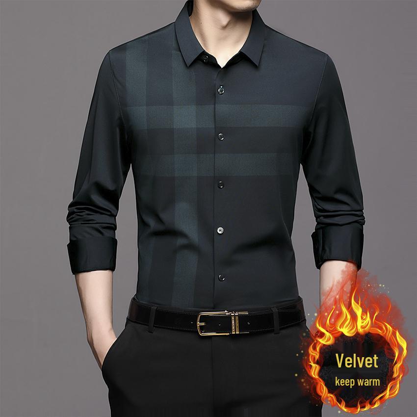 Romon Herren Maulbeerseide Langarm Nahtloses Knitterfreies Business Casual Hemd