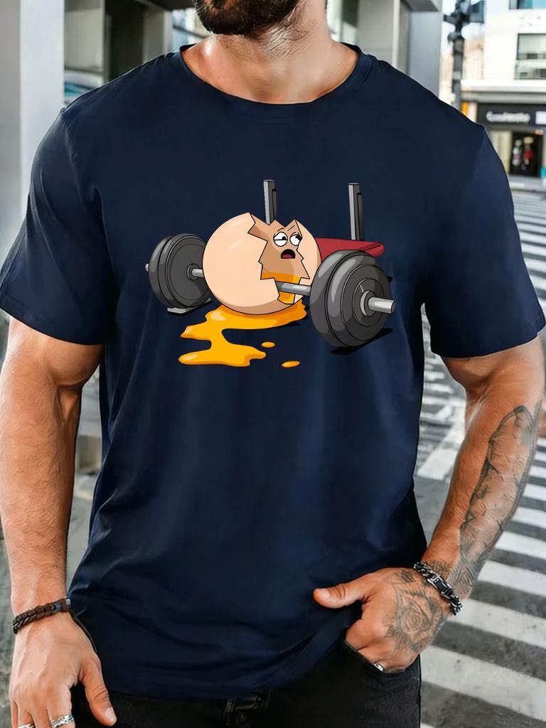 Unisex Short Sleeve T Shirt Cracked Egg Barbell Graphic Tee Funny Print Tops Summer Soft Cotton Casual Street Wear For Adult Male
