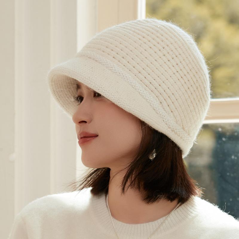 Pălărie din blană de iepure pentru femei, de iarnă, din catifea, pălărie de mamă, pentru doamne în vârstă, pentru persoane în vârstă, pentru frig, călduroasă, rezistentă la vânt, tricotată din lână, pălărie tip bazin