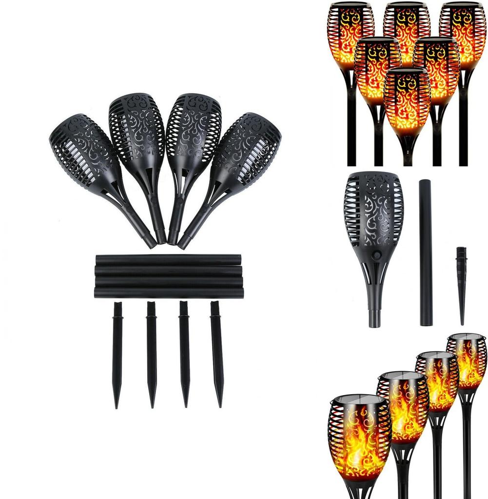 Elegant Solar Flame Torch Light With 12 Led Amber Glow Perfect For Outdoor Garden Decor