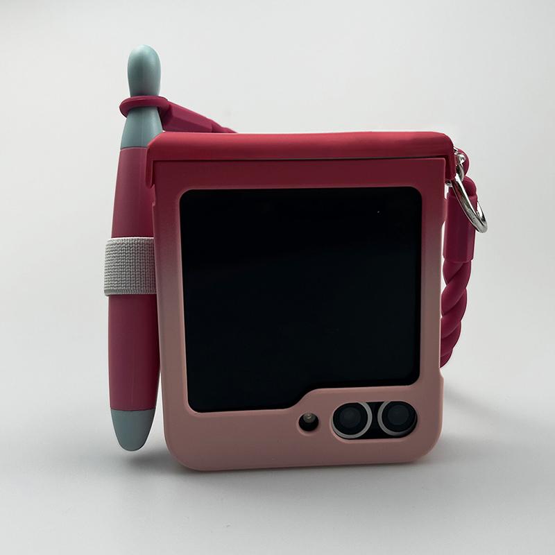 

z flip 5 case cute phone cases with stylus Pink flip Cover for Samsung Galaxy Z Flip 5 case kawaii case with silicone hand strap Samsung Galaxy Z Flip5