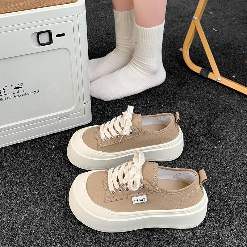 Canvas shoes women's 2025 new summer popular big head shoes thin thick sole heightening sports casual black board shoes