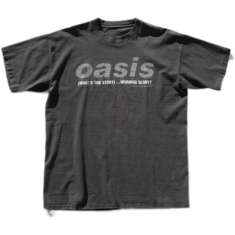 Summer New Oasis Band Men Harbor Style Heavy Cotton Oversize High Street Casual Loose Short Sleeve T-shirt Unisex Autumn Winter