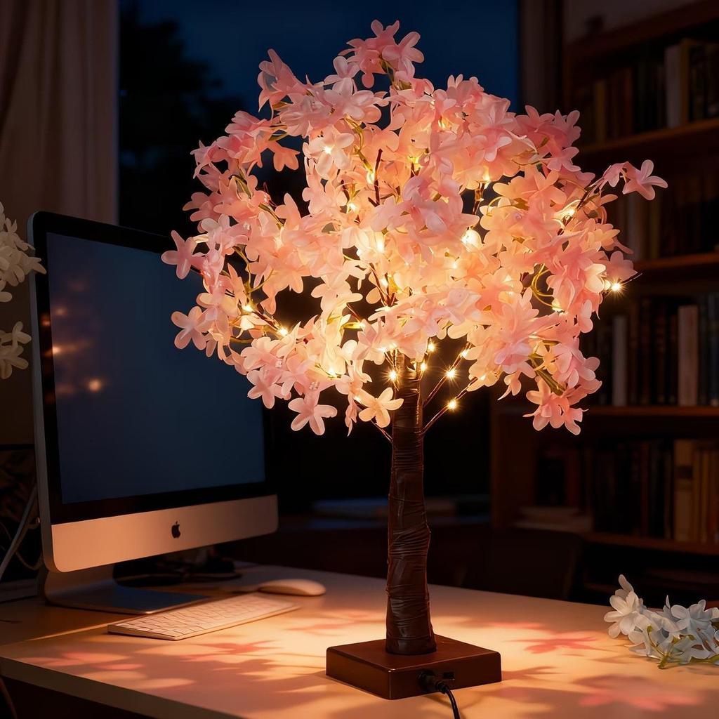 LED Cherry Blossom Tree Lamp - Christmas and Festival Decoration, Desk Lamp for Bedroom Atmosphere, Luminous Flower Ornament.