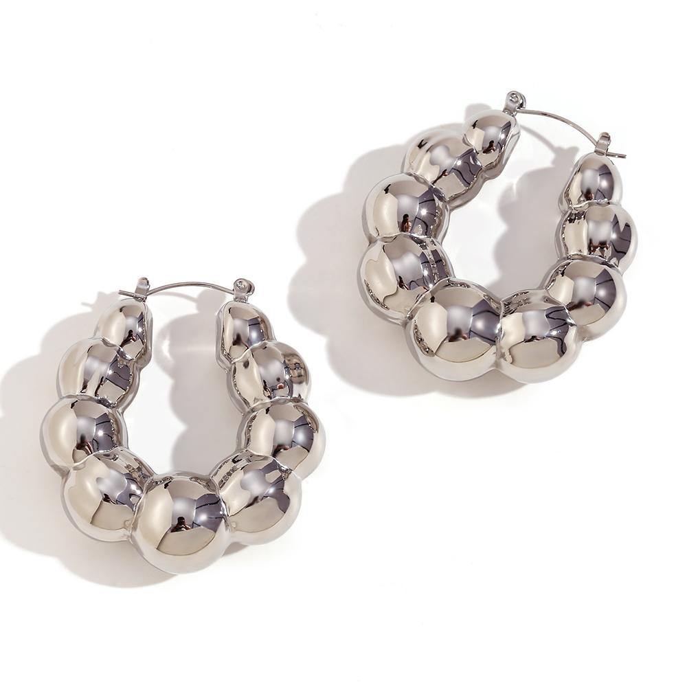 

MamacitaSlay Popular Simple Design Gradient Beads Hollow Stainless Steel Earrings Woman 18K Gold Plated Jewelery Hoops Women срібний