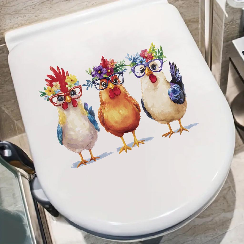 Cute Cartoon Three Chicks Toilet Stickers, Waterproof Removable Self-Adhesive Bathroom Home Decor