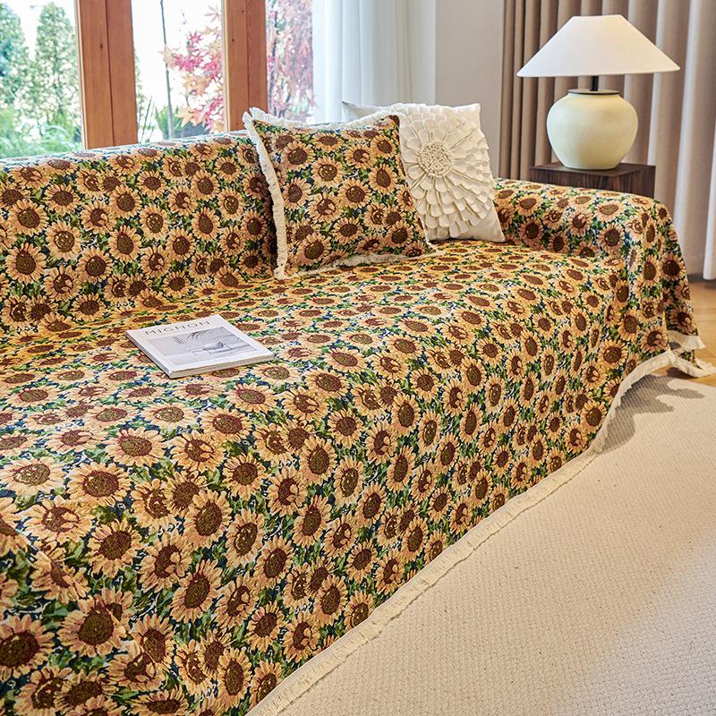 Boho Retro Sofa Cover Cotton Linen Pet Scratch Resistant Anti-Slip All-Season One-Piece Sofa Blanket