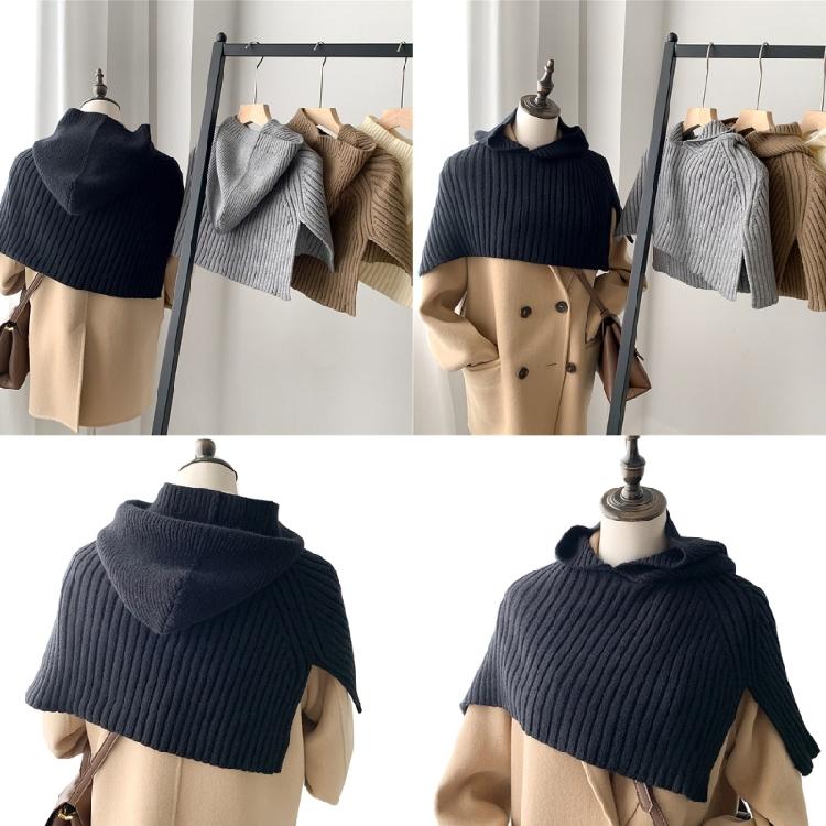 Knit Scarf Cap for Women Solid Color Hooded Shawl Winter Windproof Neckwrap Hat